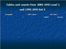 Tables and counts from 2001 SMS Level 1 and 1991 SMS Set 2 